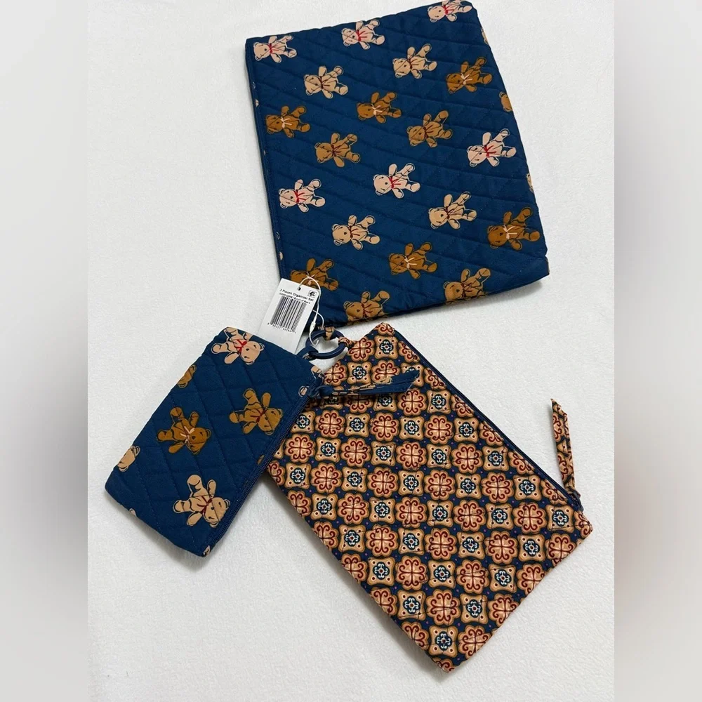 Vera Bradley - 3 Pouch Organizer Set Blue Gold Quilted “Bunch of Bears” - NWT